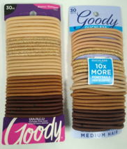 Lot of 2 Goody Hair Ties Ouchless Elastics Tan Brown Gold Value Pack 30 pcs each - £11.78 GBP