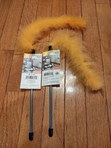 2-Pack Fuzzy Wand Interactive Cat Wand Toy Play Furry Feather - Yellow or Orange - £8.78 GBP