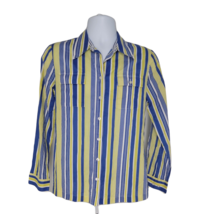 Jones New York Button Up Classy Shirt ~ Sz M ~ Blue &amp; Yellow ~ Striped - $22.49