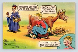 Comic Hillbilly Killer-Diller Cow Don&#39;t Milk At the Front UNP Linen Postcard N5 - £3.85 GBP