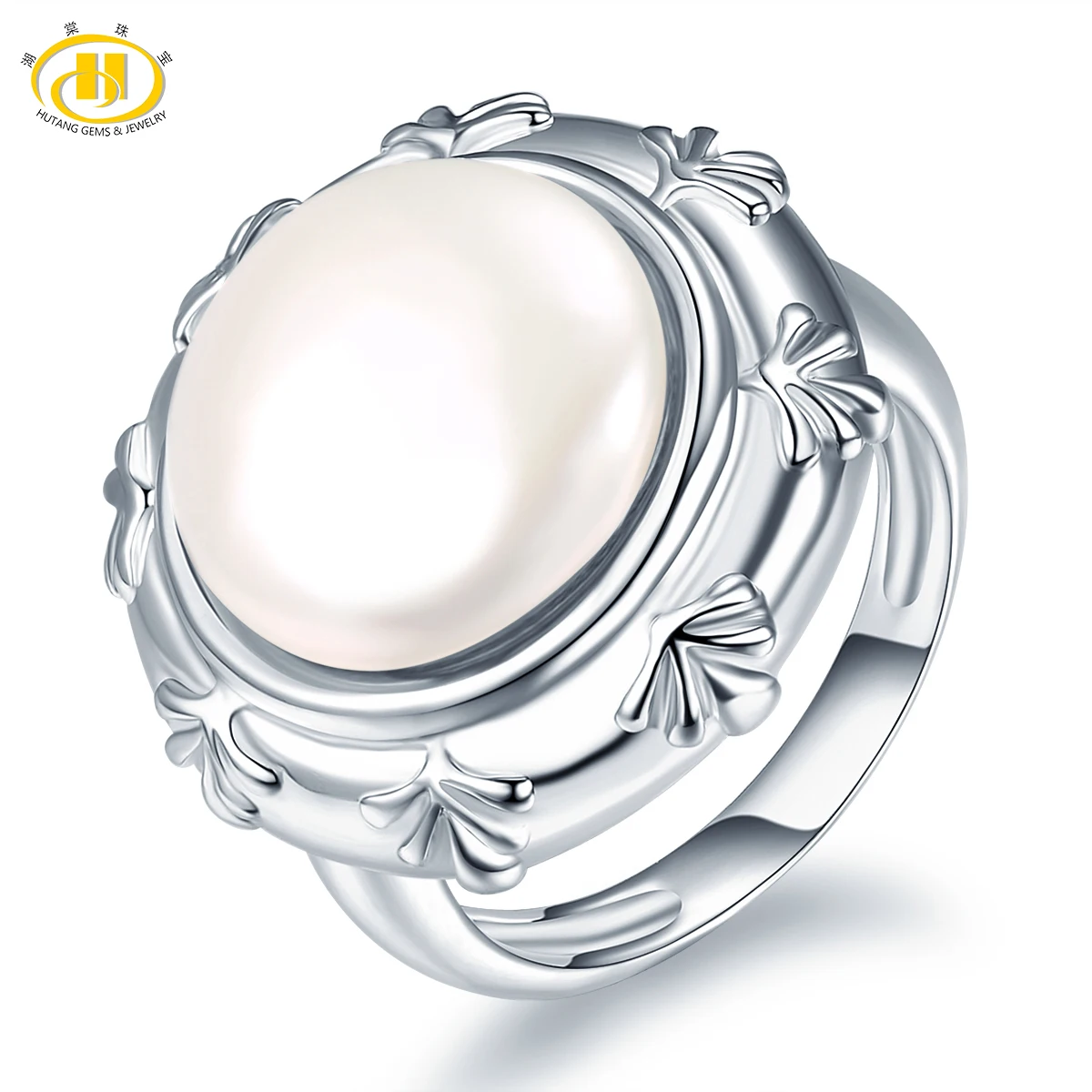 Stock Clearance Natural FreshWater Pearl Sterling Silver Rings Big Round 14mm Si - £24.97 GBP