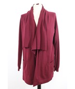 Theory L Maroon Red Abie Evian Drape Layer Front Wool Long Cardigan Sweater - £43.23 GBP