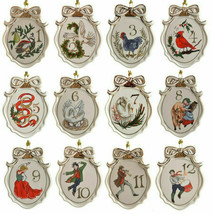 Lenox Twelve Days Of Christmas Ornaments Set 12 PC Set Oval 3 1/8&quot; Large NEW - £53.02 GBP