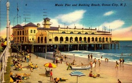 Vintage Linen POSTCARD-Music Pier And Bathing Beach Ocean City, NJ-USED BK32 - £1.98 GBP