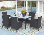 7-Piece Outdoor Wicker Dining Chair Set With 6 Armchairs And Glass Top T... - $906.99