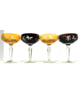 4 Lausitzer Cut To Clear Lead Crystal Sherbet/Champagne Glass Orange/Purple - $215.25 CAD