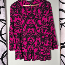 Alfani Women&#39;s Purple Long-Sleeve V-Neck Printed Pleated Blouse Top Size S - £12.30 GBP
