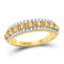 10k Yellow Gold Round Brown Diamond Triple Row Band 1/2 - £256.24 GBP