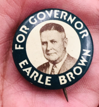 Vintage 1932 Earle Brown For Governor Minnesota Political Green Pin 7/8&quot; - £7.60 GBP