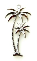 10 Silver 35x19mm Coconut Palmetto Palm Tree Bead Drop Charms Pendants - $4.99