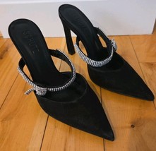 Schutz Pearl Crystal Curve Black Nubock Formal Mule 4&quot; Stiletto Heels Sz... - €60,40 EUR