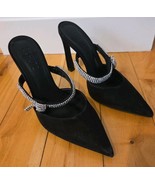 Schutz Pearl Crystal Curve Black Nubock Formal Mule 4&quot; Stiletto Heels Sz... - $98.18 CAD