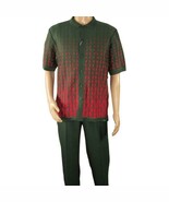 Men Silversilk 2pc walking leisure suit Italian woven knits 3115 Green Red - $211.16 CAD