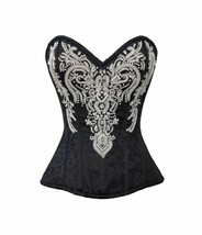 Black Brocade Silver Sequins Gothic Burlesque Waist Training Overbust Co... - £77.22 GBP