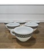 Pyrex Tea Cups Corning Grecian Grey White Laurel Leaf Made In USA Lot Of 6 - €21,61 EUR