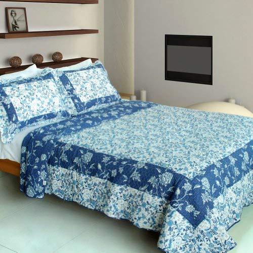 [Blue River] 100% Cotton 3PC Vermicelli-Quilted Patchwork Quilt Set (Full/Queen