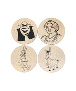 Set of 4  Laser Engraved Cork Coasters Shrek, Fiona, Puss, Donkey - $27.37 CAD