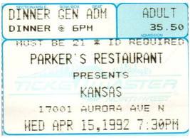 Kansas Concert Ticket Stub April 15 1992 Seattle Washington - £31.84 GBP