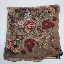 Vintage RALPH LAUREN Floral Rose Sheer Brown Tan Silk Scarf 32&quot; Square J... - $40.00