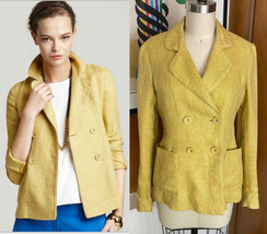 THEORY Blazer Palmissa P Foolhardy Tweed Linen Sz S yellow double breasted - £58.18 GBP
