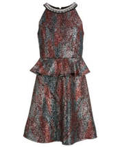 Monteau Big Girls Sparkle Printed Peplum Dress, Various Sizes - £35.66 GBP