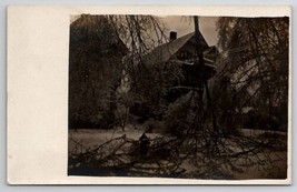 RPPC After the Storm House through the Icy Trees Man in Center Postcard C22 - £10.41 GBP