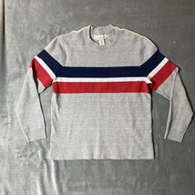 H&amp;M L.O.G.G Sweater Mens Large  Red, White &amp; Blue Stripes on Gray  Long ... - £12.62 GBP