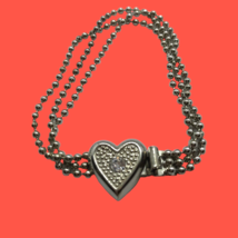 Vintage Metal Bracelet Heart Rhinestone Clear Center multi ball Chains Retro 80s - £10.27 GBP