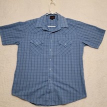 Plains Western Wear Mens Western Shirt Size Large Blue Pearl Snap Short Sleeve - £14.75 GBP