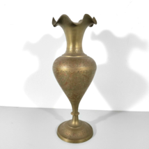 Vtg Brass Urn Vase Pedestal Etched Engraved Flower India 9.75in Painted ... - $53.46