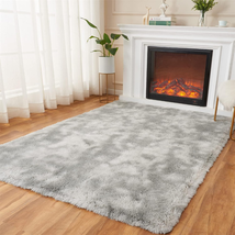 Shag Area Rugs for Living Room, 4X6 Tie Dyed Light Grey Large Fluffy Clearance R - £28.89 GBP