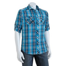 Men’s Helix Dobby Plaid Roll-Tab Button-Down Shirt, Size: XL - £17.60 GBP