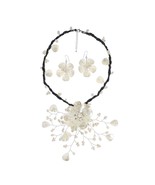White Flower Ray Convertible Necklace Earrings Pin Set - £38.31 GBP
