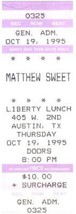 Vintage Matthew Sweet Ticket Stub October 19 1995 Austin Texas - $24.74