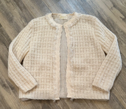 Vintage Cardigan 50s MCM Sidney Gould Clasp Sweater Ivory Cream Lined READ - £20.51 GBP