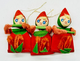 Vintage Elf Knee Hugger Chenille Spun Cotton Paper Ornament Japan Lot of 3 - £29.65 GBP