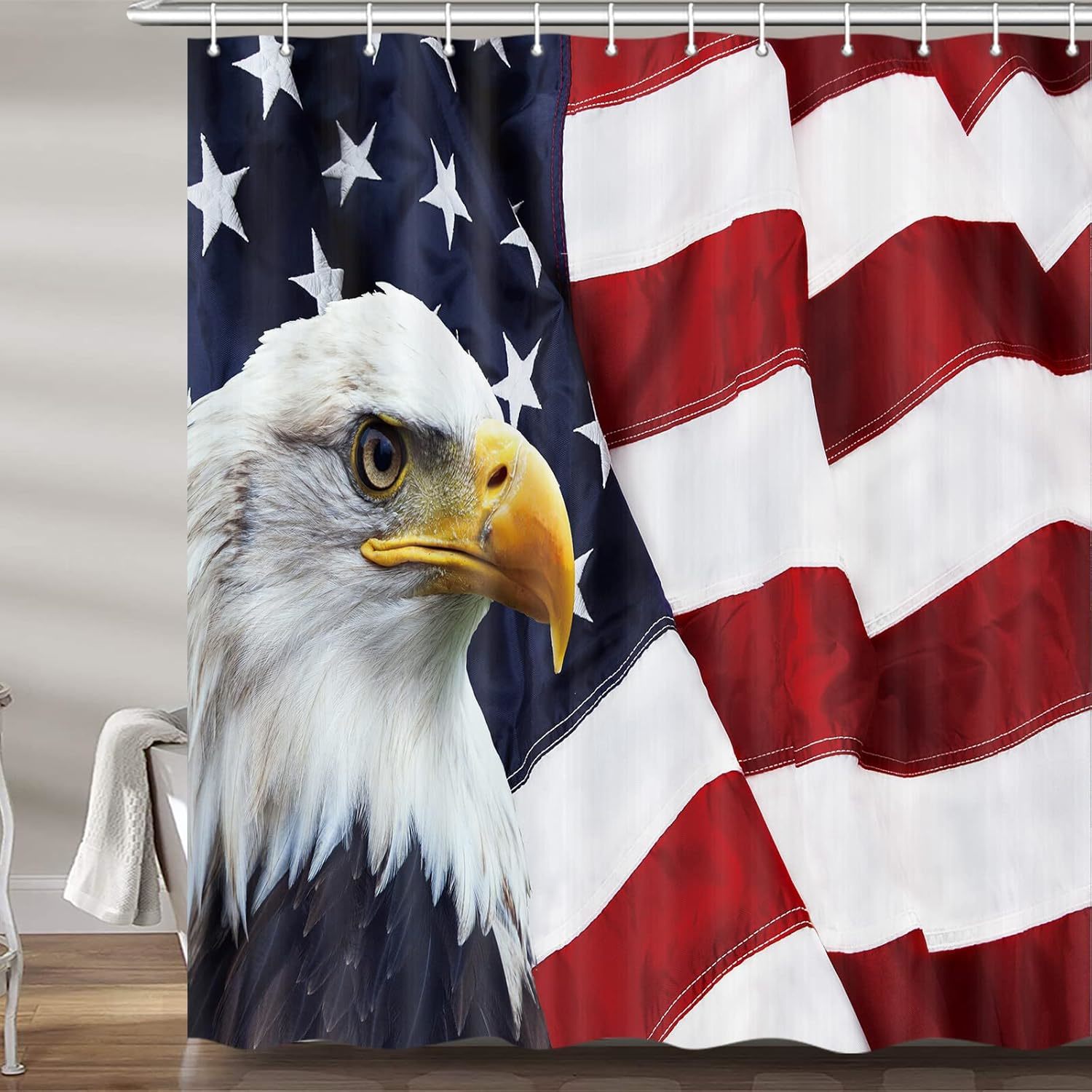 American Flag Shower Curtain, Usa Bald Eagle Stars And Stripes Flag Hippie Indep