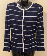 St. John Nautical Wool Blend Lightweight Cardigan Sweater Cream Blue Size M - $97.00