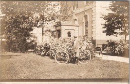 RPPC Young Boy Posing with Bicycle Real Photo Postcard Y17 - £12.72 GBP
