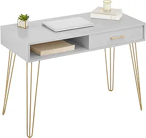 Metal/Wood Modern Computer Desk - Minimalist Desk And Computer Table Wit... - £233.52 GBP
