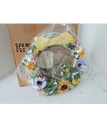 AVON SPRING WREATH SILK MULTI COLORED FLOWERS YELLOW BOW WHITE WICKER 12... - $14.80