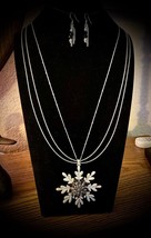 Silver Snowflake with black faceted Rhinestones Necklace and Earrrings Set - £15.72 GBP