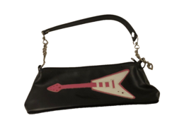 $50 Lux de Ville Black Pink Electric Guitar Purse Small Stitched Zipper Handbag - £46.37 GBP