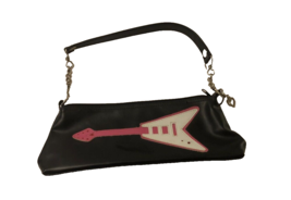 $50 Lux de Ville Black Pink Electric Guitar Purse Small Stitched Zipper ... - $57.83