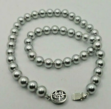 Vintage Silver Clasp with Silvered Pearl Bead Necklace, 16 inch - £25.76 GBP