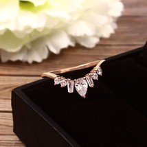 Natural 925 Sterling Silver Curved Vintage Rose gold Moissanite Pear shaped ring - £23.93 GBP