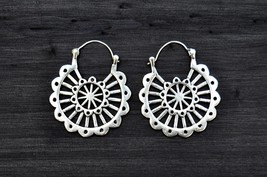 Mexican Hoop Earrings, Silver Mayan Inspired Earrings, Tribal Mexico Earrings - £15.42 GBP