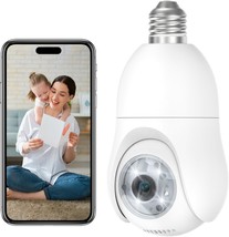 2K Light Bulb Security Camera 2.4GHz 360 Motion Detection Full Color Nig... - £44.78 GBP
