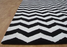 Chevron Zig Zag Black Hand Tufted 100% wool Soft Area Rug Carpet for Home - £132.44 GBP+