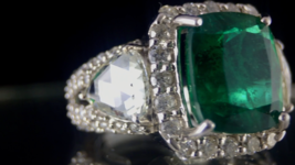 NATURAL ZAMBIA EMERALD CUSHION 4.87 CTS GEMSTONE DIAMOND 18K GOLD IMPORT... - £17,231.78 GBP